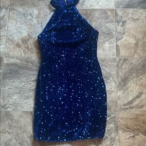 Elegant Blue Sequin Mini Dress